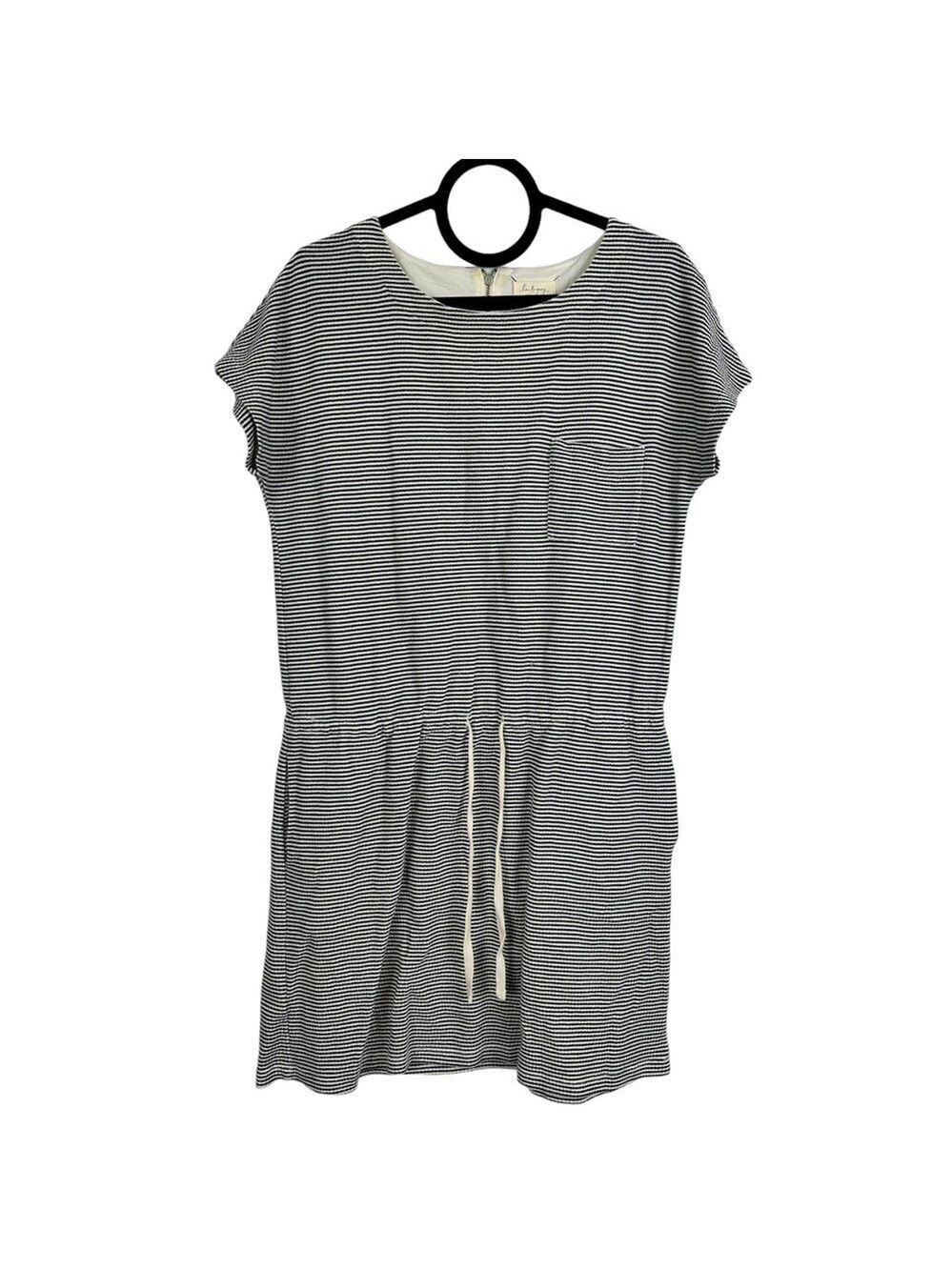 Lou & Grey Mini Dress White Gray Striped Tie Drawstring Waist Medium Beach